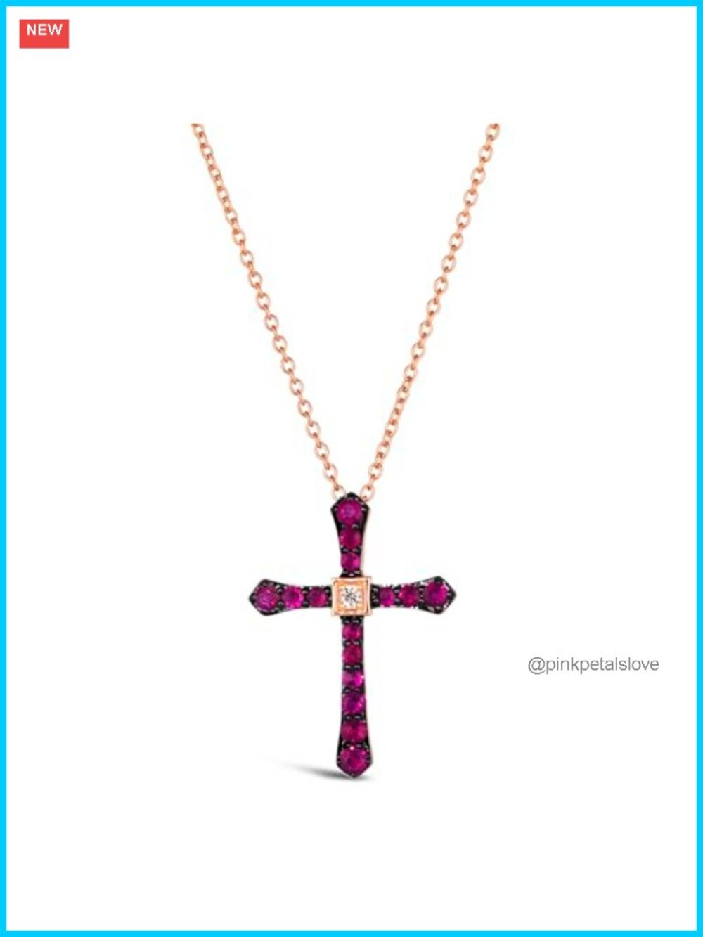 14k Rose Gold Diamond Cross Pendant Necklace 18 Inch Lobster Claw Clasp